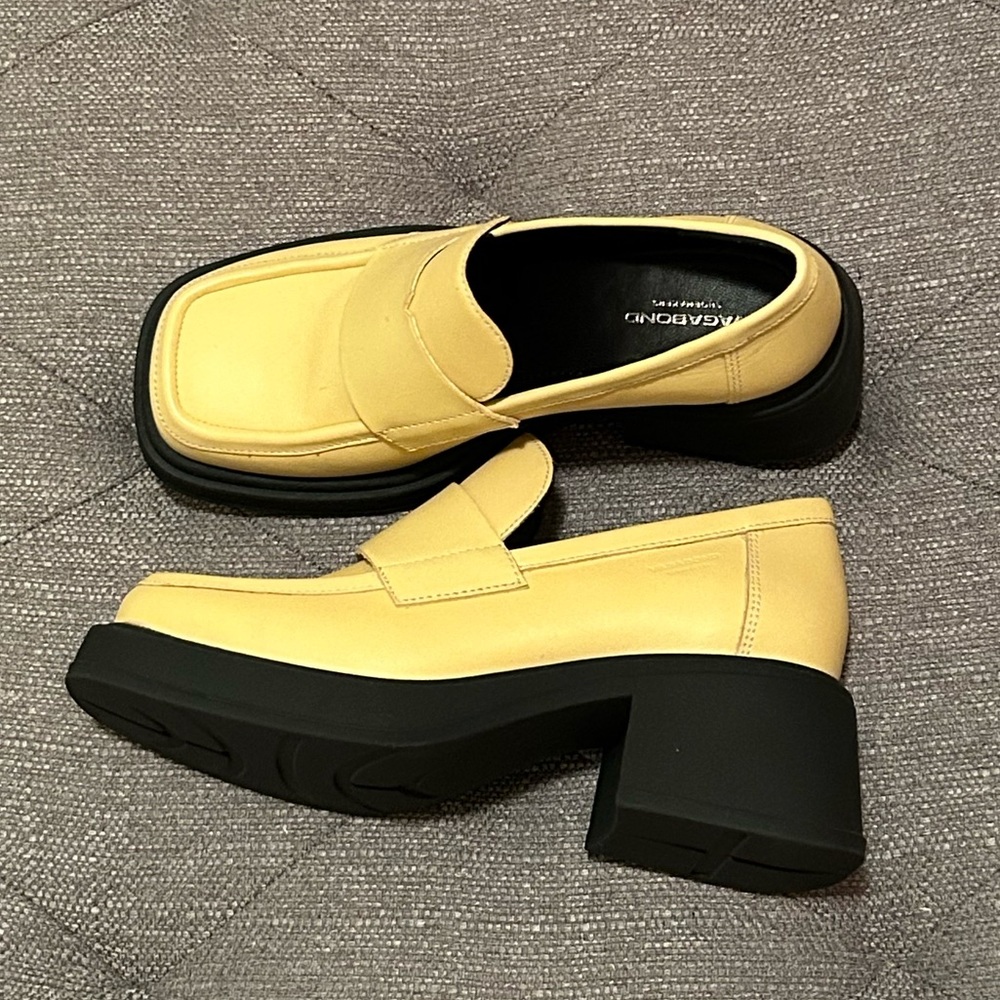 Women’s Vagabond butter yellow leather heeled loafers